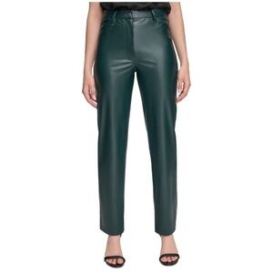 Calvin Klein Green Faux Leather Pants Womens Sz 10 High Rise 5 Pocket